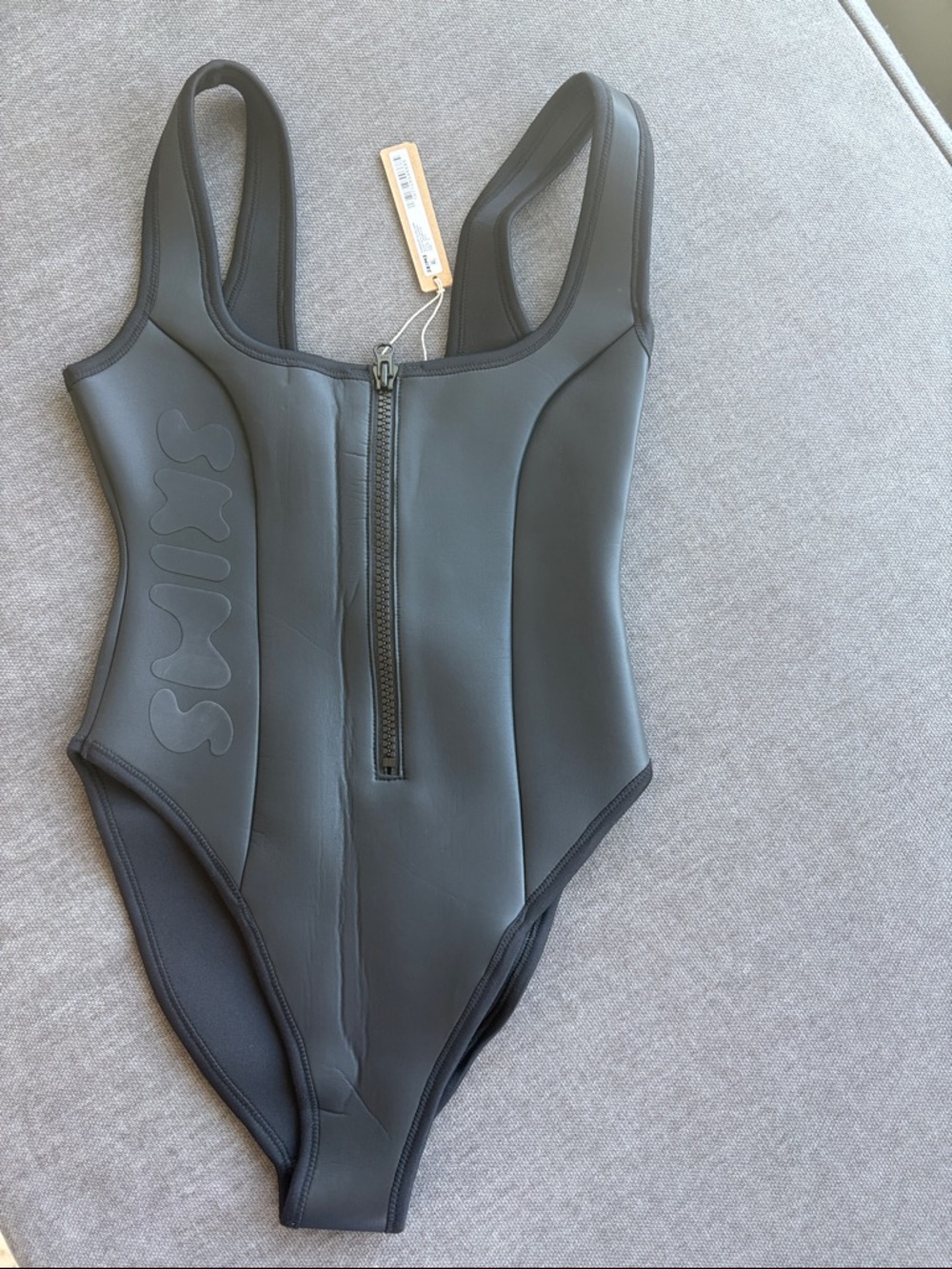 Skims Women's rubberized scuba swim scoop neck One-Piece Swimsuit in onyx